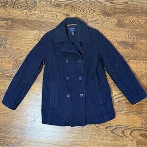American Eagle Women's Black Wool Blend Pea Coat Jacket Size M, Y2K